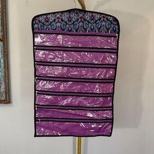 Nicole Miller Large Purple Hanging Jewelry Organizer with Patterned Top EUC